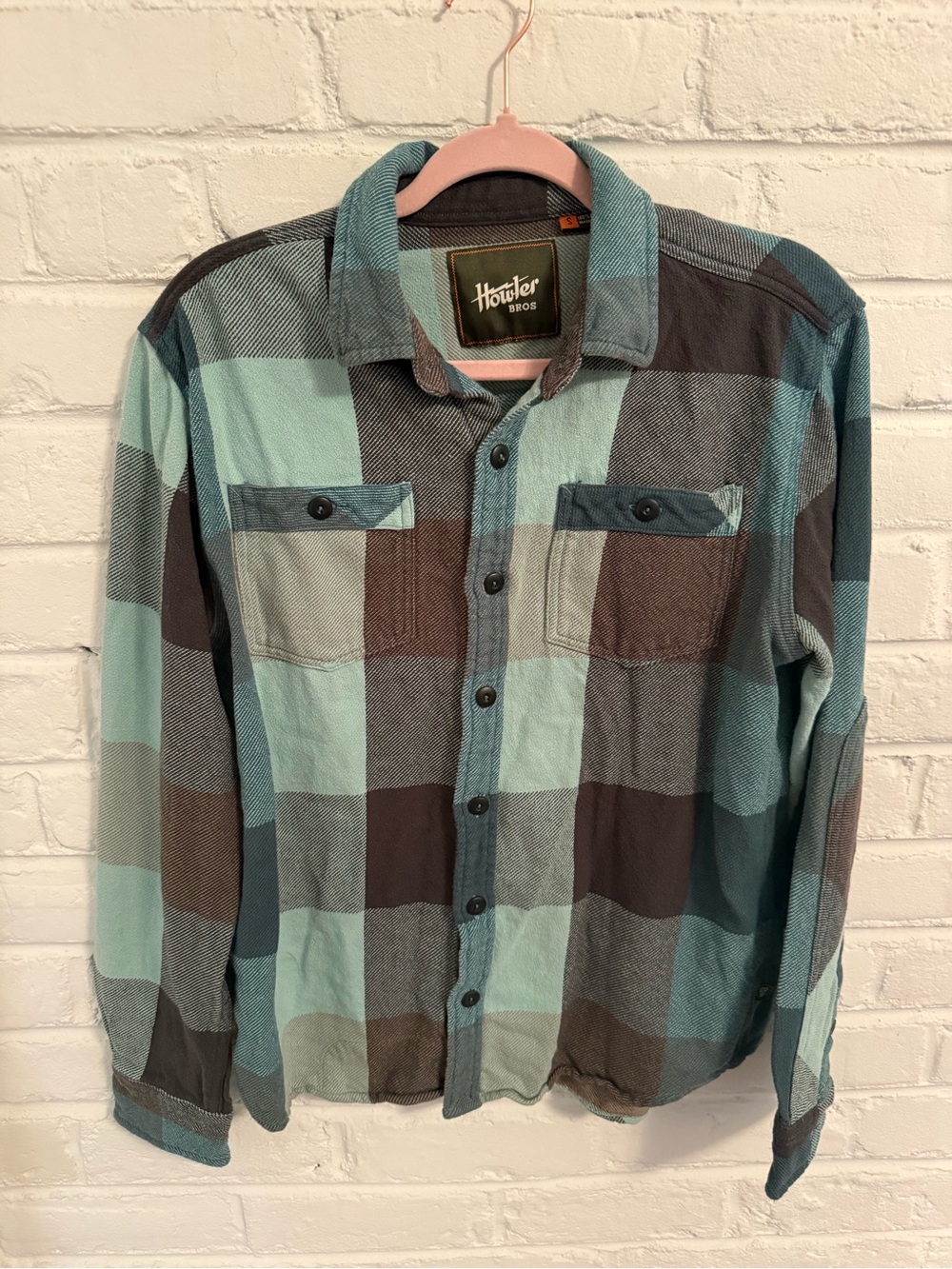 Howler Brothers Teal and Brown Plaid Button-Down Shirt